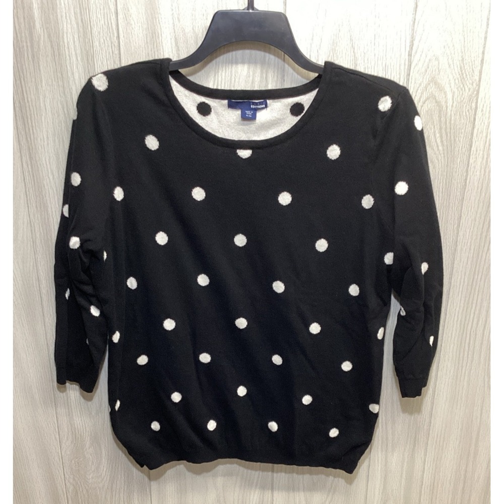 BASIC EDITIONS Women's (Size XL)‎ 3/4 Sleeve Crew Neck  Polka Dot Sweater Cotton